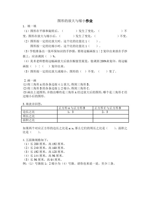 六年级数学下图形的放大与缩小作业题