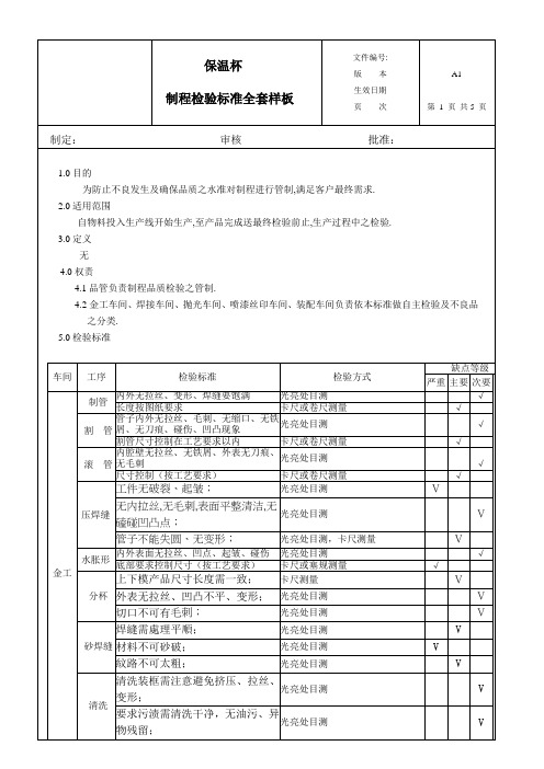 保温杯制程检验标准最全样板