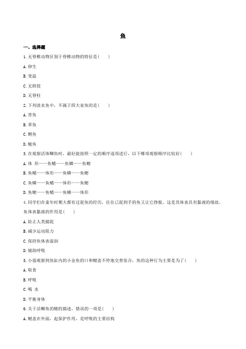 2019-2020学年人教版八年级生物上册课时练 5-1-4鱼