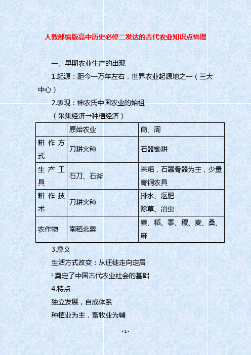 人教部编版高中历史必修二发达的古代农业知识点梳理