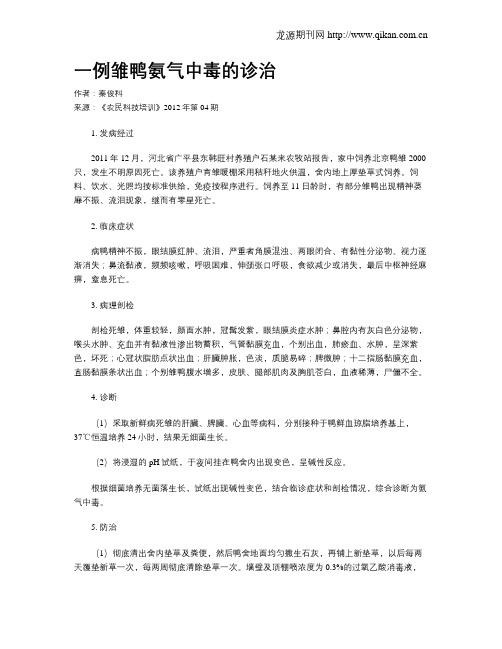 一例雏鸭氨气中毒的诊治