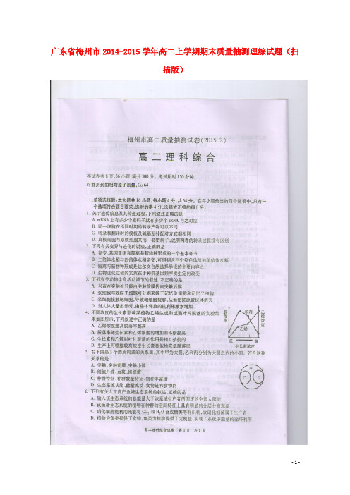 广东省梅州市高二理综上学期期末质量抽测试题(扫描版)