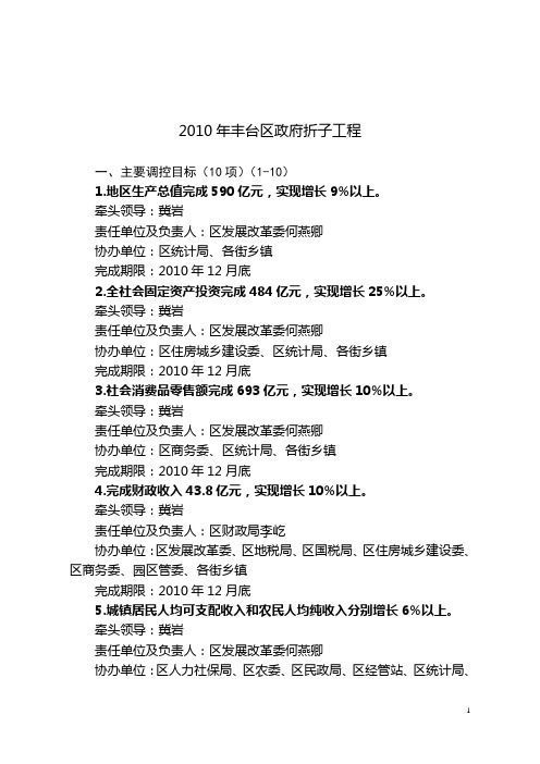 北京市丰台区人民政府关于印发《2010年区政府折子工程》的通知