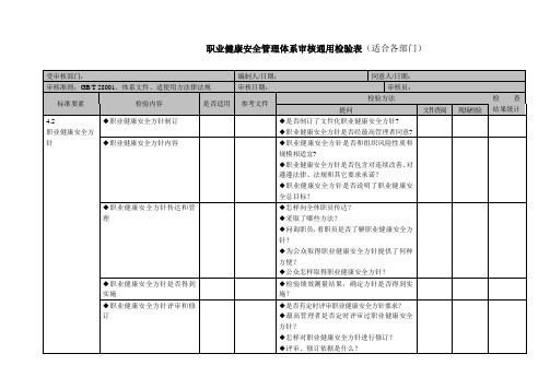 职业健康安全管理标准体系审核检查表通用版