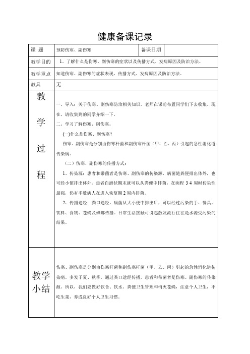健康备课记录-预防伤寒、副伤寒