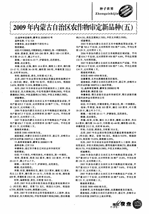 2009年内蒙古自治区农作物审定新品种(五)