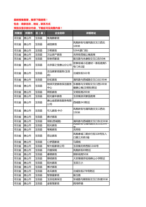 新版河北省唐山市玉田县家政企业公司商家户名录单联系方式地址大全53家