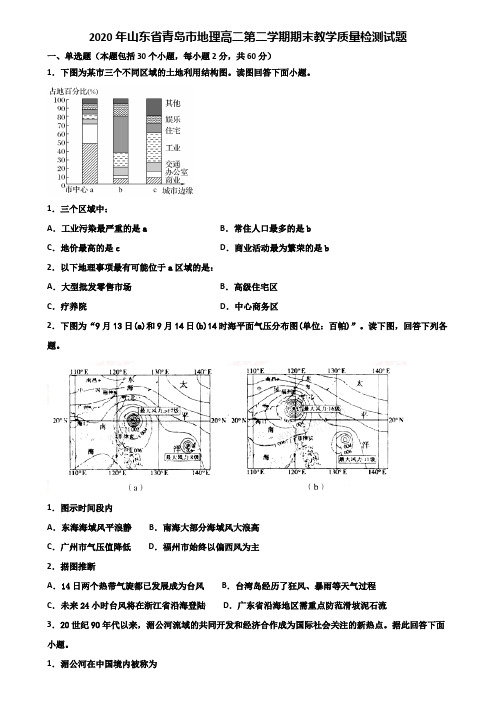 2020年山东省青岛市地理高二第二学期期末教学质量检测试题含解析