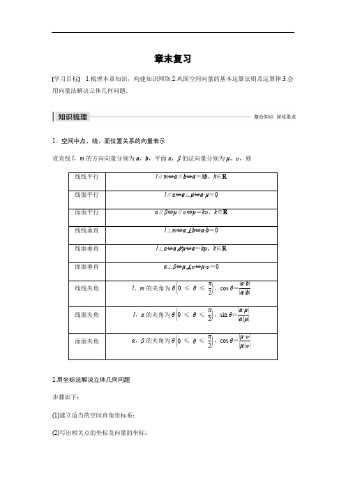 2020版数学人教B版选修2-1学案：第三章 章末复习 Word版含解析
