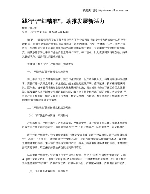 践行“严细精准”,助推发展新活力