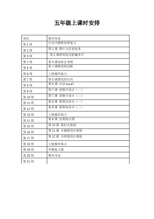 五年级上课时安排