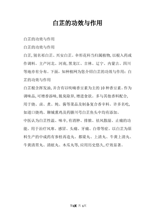 白芷的功效与作用