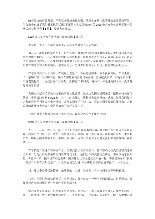 2020公共安全教育开学第一课观后感心得体会【5篇汇总】.doc