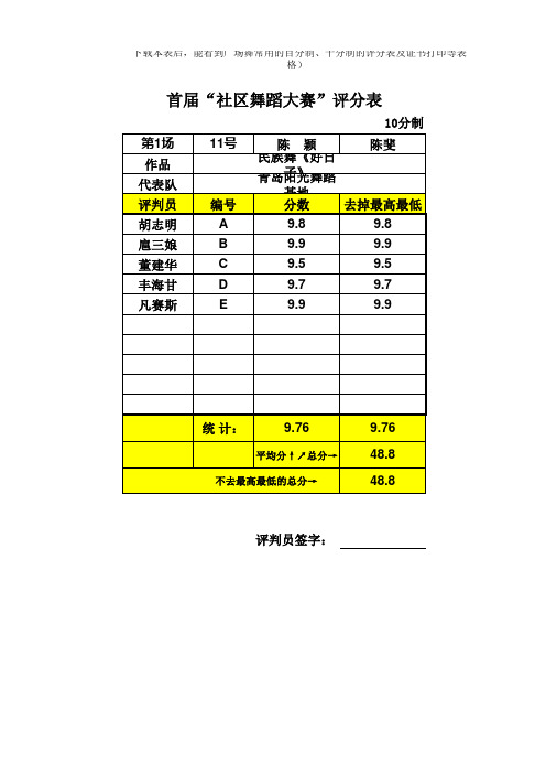 广场舞比赛可以去掉最高最低的评分表
