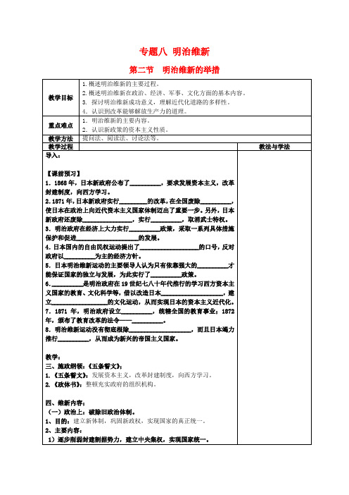 高中历史8.2 明治维新的举措 教案人民版选修1