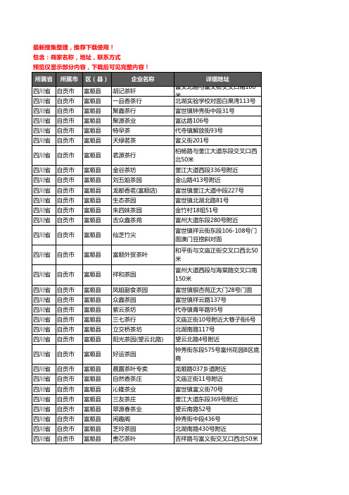 新版四川省自贡市富顺县茶具企业公司商家户名录单联系方式地址大全87家