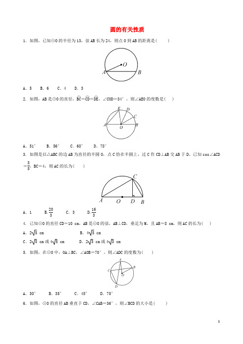 中考数学专项复习 圆的有关性质练习