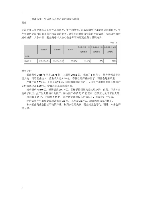 紫鑫药业财务报表分析