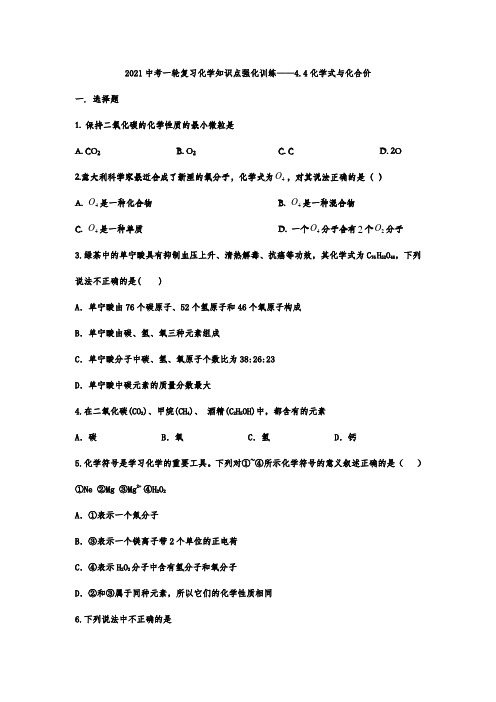 2021中考一轮复习化学知识点强化训练——4.4化学式与化合价