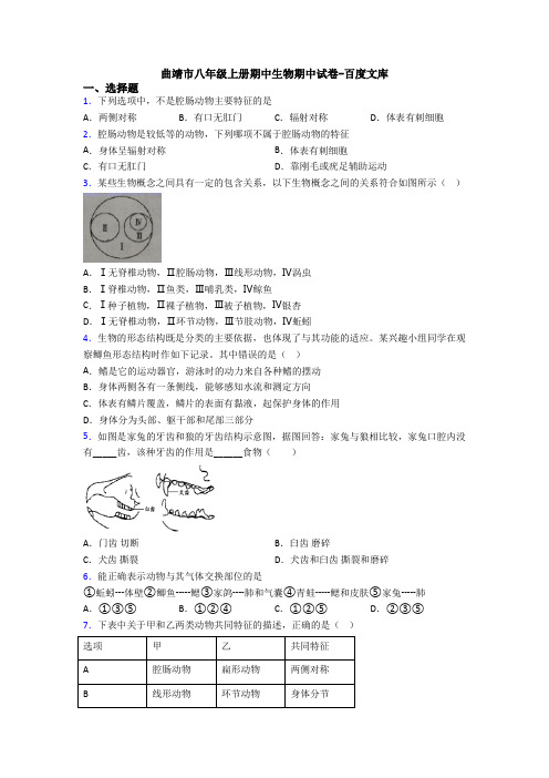 曲靖市八年级上册期中生物期中试卷-百度文库
