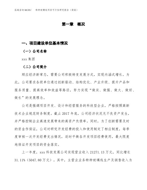 特种玻璃线项目可行性研究报告(简版)