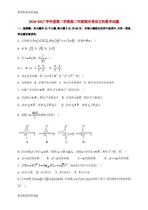 【配套K12】内蒙古包头市青山区2016-2017学年高二数学下学期期末考试试题 文