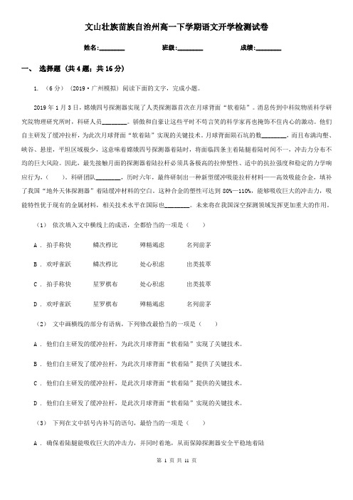 文山壮族苗族自治州高一下学期语文开学检测试卷