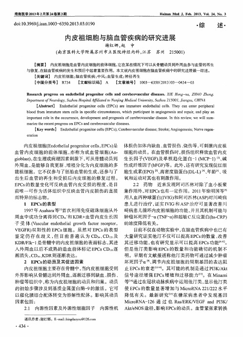 内皮祖细胞与脑血管疾病的研究进展
