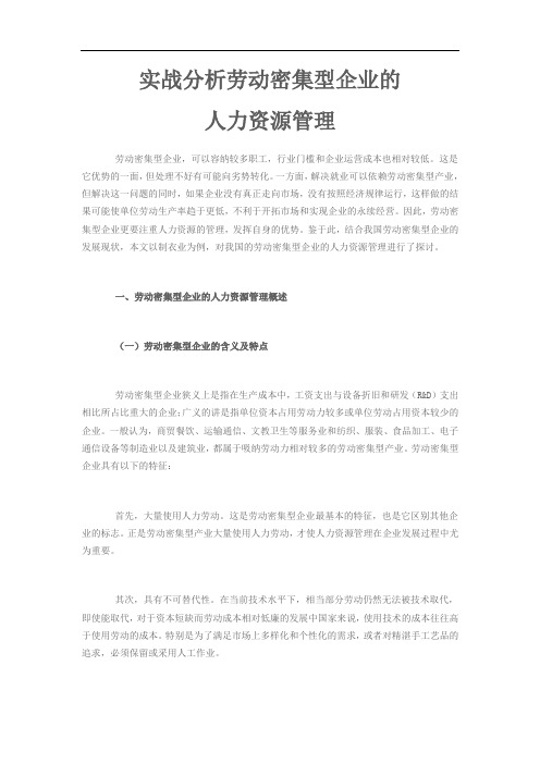 劳动密集型产业实例