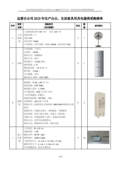 运营分公司2015年生产办公、生活家具用具电器类采购清单