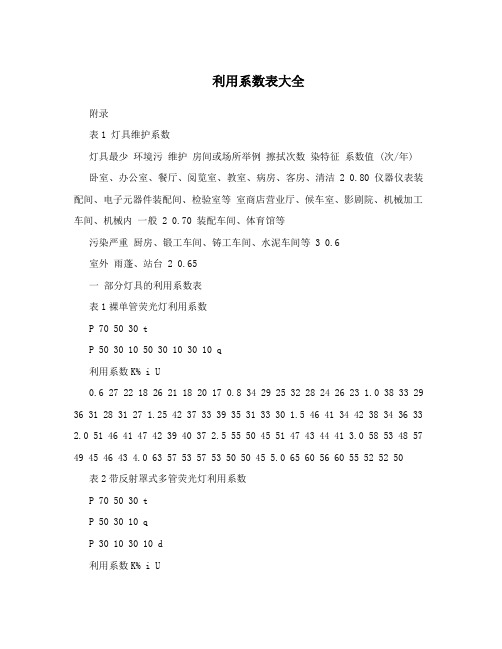 利用系数表大全