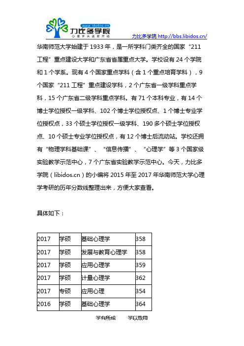 2016-2017华南师范大学心理学考研复试分数线