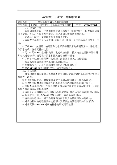 中期检查表