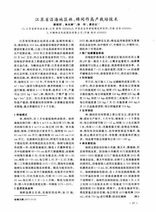江苏省沿海地区林、棉间作高产栽培技术