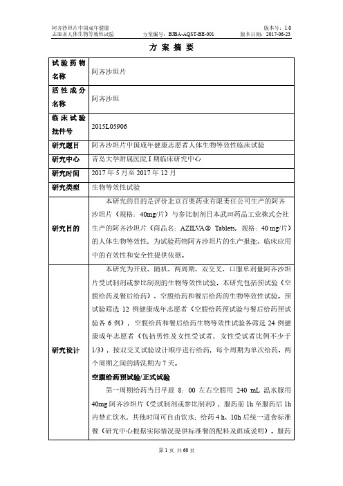 阿齐沙坦片方案摘要(1)——【GCP精品】
