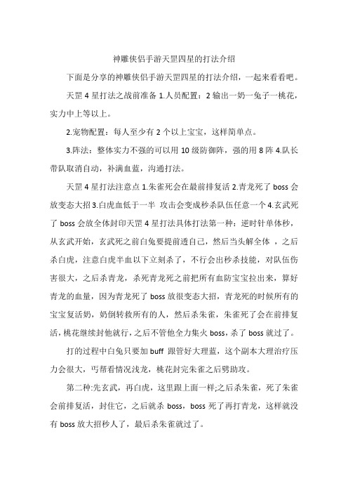 神雕侠侣手游天罡四星的打法介绍