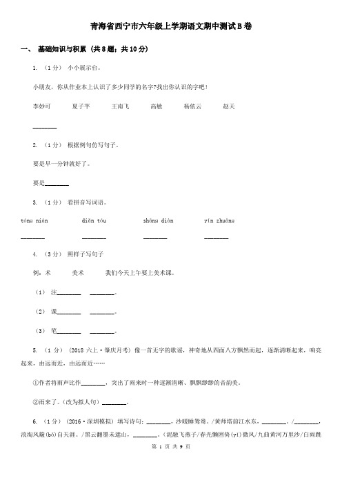 青海省西宁市六年级上学期语文期中测试B卷