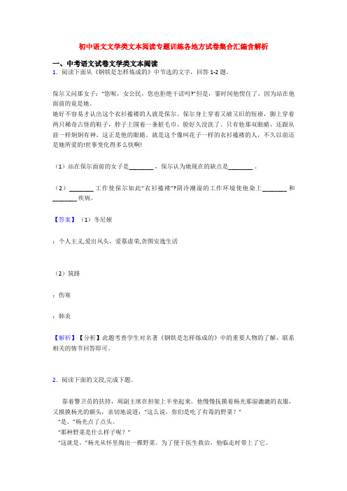 初中语文文学类文本阅读专题训练各地方试卷集合汇编含解析