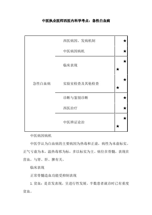 中医执业医师西医内科学考点：急性白血病