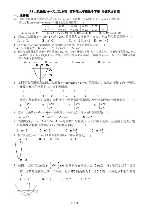 5.4二次函数与一元二次方程复习-苏科版九年级数学下册巩固训练