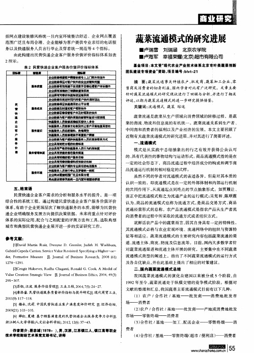 蔬菜流通模式的研究进展