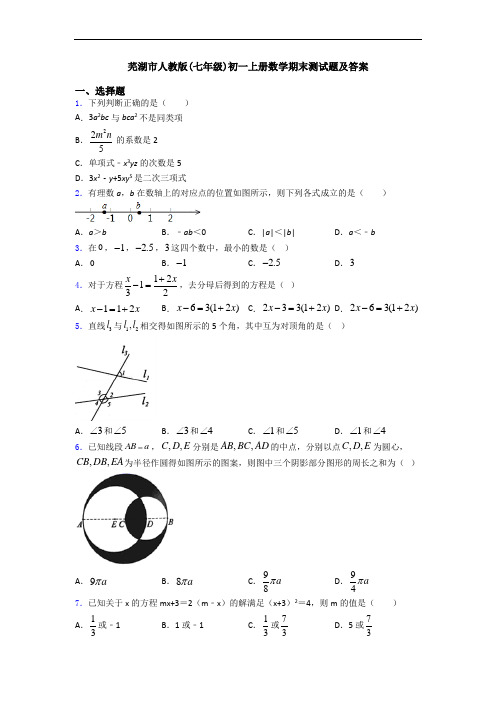 芜湖市人教版(七年级)初一上册数学期末测试题及答案
