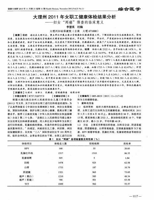 大理州2011年女职工健康体检结果分析——妇女“两癌”筛查的临床意义