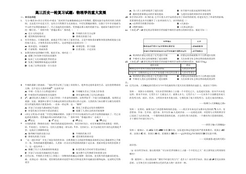 高三历史一轮复习试题：物理学的重大发展