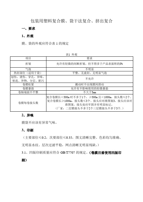包装用塑料复合膜、袋干法复合、挤出复合