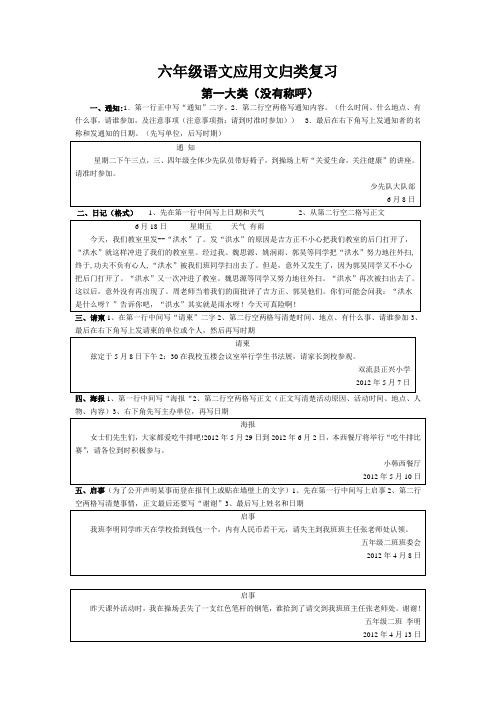 六年级语文应用文归类复习