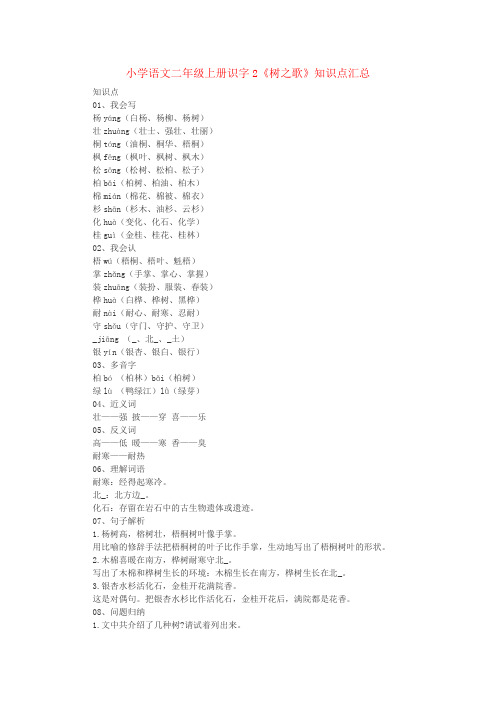 小学语文二年级上册识字2《树之歌》知识点汇总