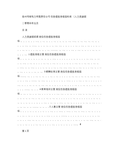 人力资源部岗位任务绩效考核指标库..