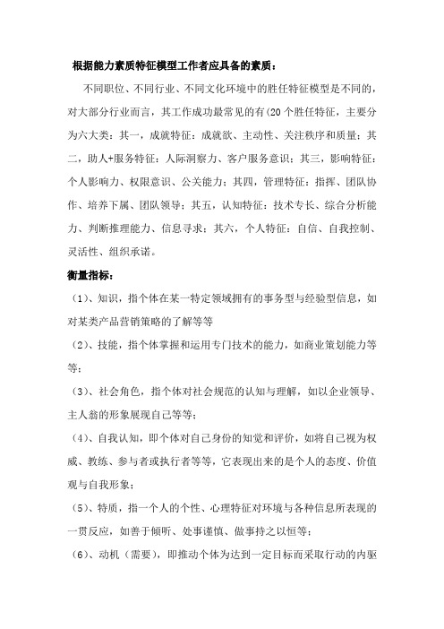 能力素质特征模型-工作者员工应具备的素质