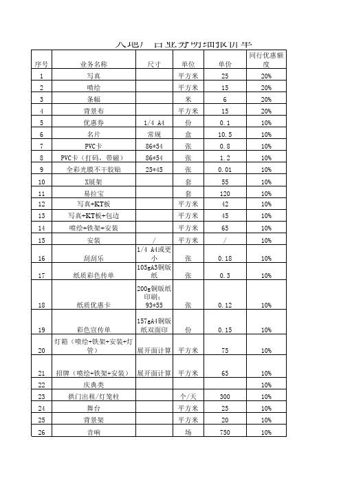 广告业务明细报价单